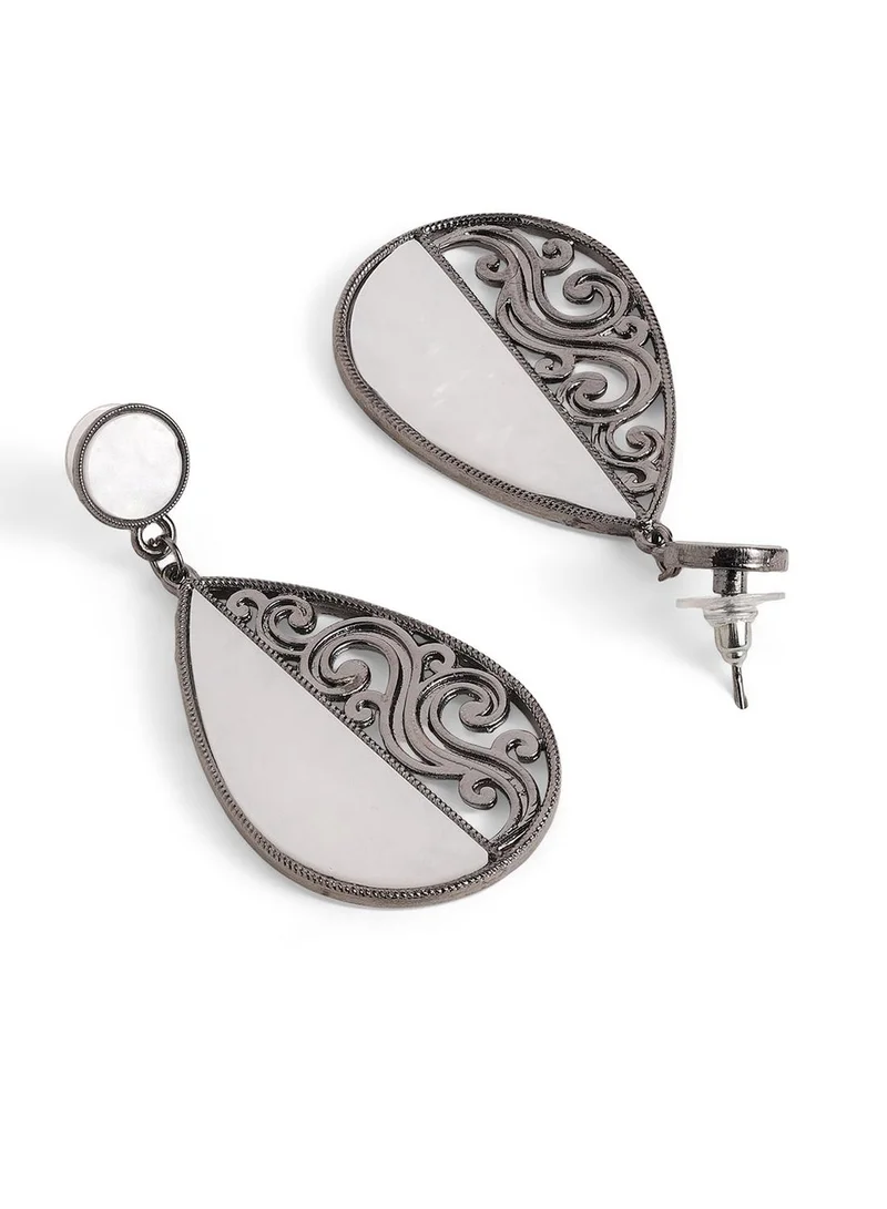 ISHIN  White Colour Metallic Grey Plated Drop Earring for Women | Best Price UAE