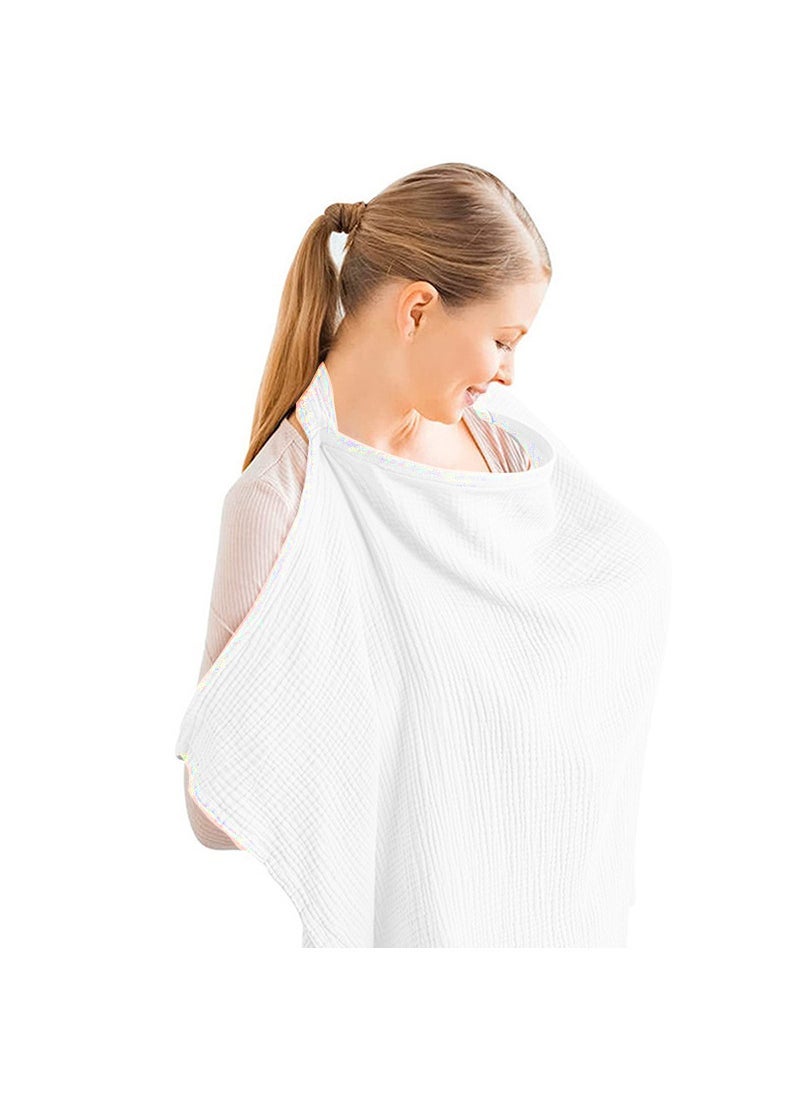 INS Double-layer Pure Cotton Baby Blanket Breastfeeding Cloth Anti-shading Cloth Breastfeeding Cloth Shawl Breastfeeding Coat White (iron buckle)
