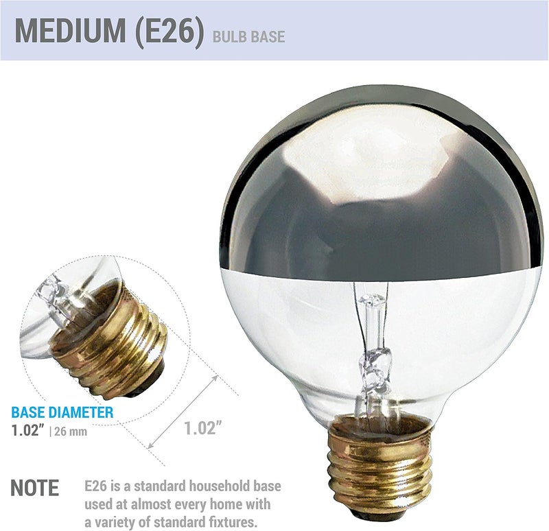 KOR عبوة 4 لمبات ضوء متوهج G25 فضية نصف كروم مع تشطيب عاكس خالي من الوهج كروية زخرفية 120 فولت شكل لمبة قاعدة متوسطة E26 قابلة للتعتيم 40 واط - Image 4