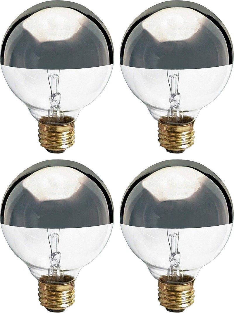 KOR عبوة 4 لمبات ضوء متوهج G25 فضية نصف كروم مع تشطيب عاكس خالي من الوهج كروية زخرفية 120 فولت شكل لمبة قاعدة متوسطة E26 قابلة للتعتيم 40 واط - Image 1