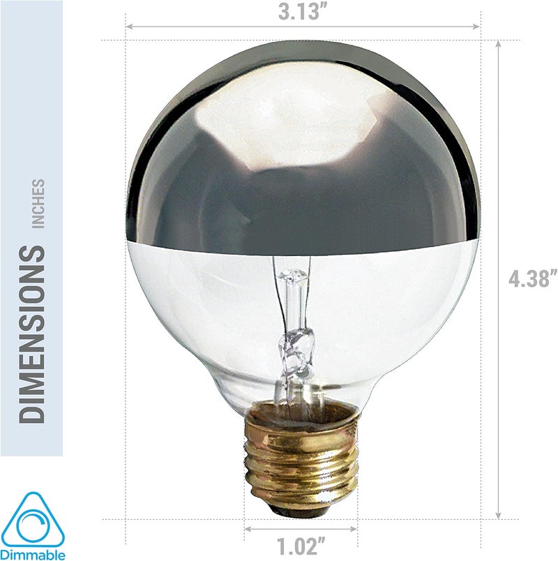 KOR عبوة 4 لمبات ضوء متوهج G25 فضية نصف كروم مع تشطيب عاكس خالي من الوهج كروية زخرفية 120 فولت شكل لمبة قاعدة متوسطة E26 قابلة للتعتيم 40 واط - Image 3