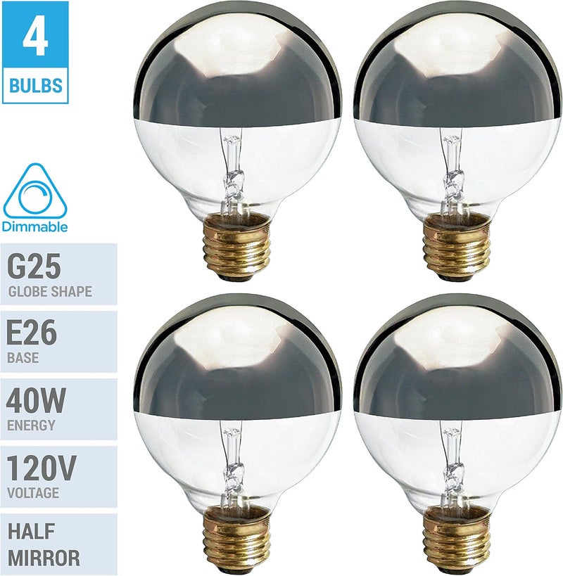KOR عبوة 4 لمبات ضوء متوهج G25 فضية نصف كروم مع تشطيب عاكس خالي من الوهج كروية زخرفية 120 فولت شكل لمبة قاعدة متوسطة E26 قابلة للتعتيم 40 واط - Image 2