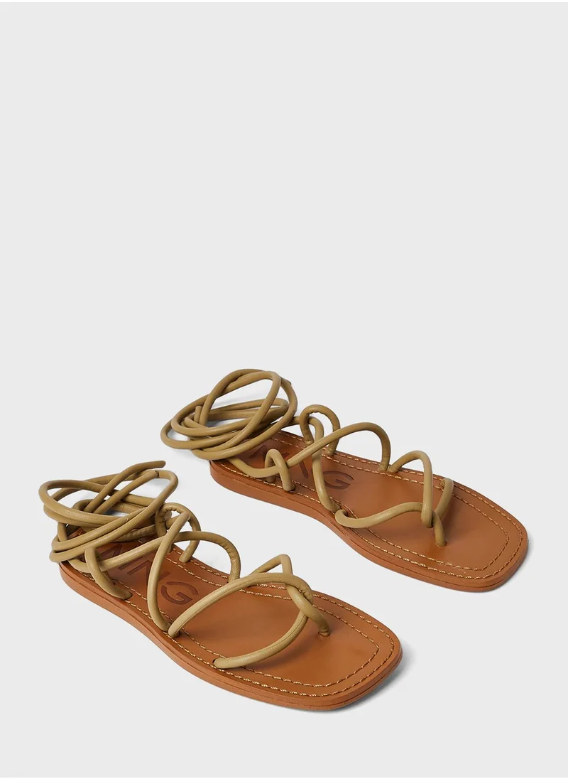 MANGO Faux Leather Strappy Sandals