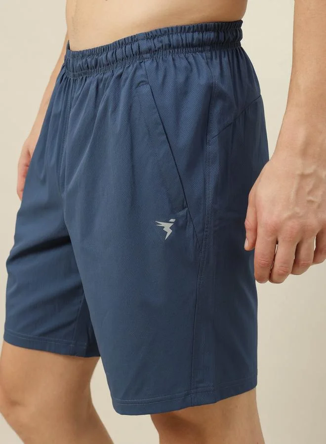 Technosport Technosport Men Plain Blue Shorts with Zip Pocket