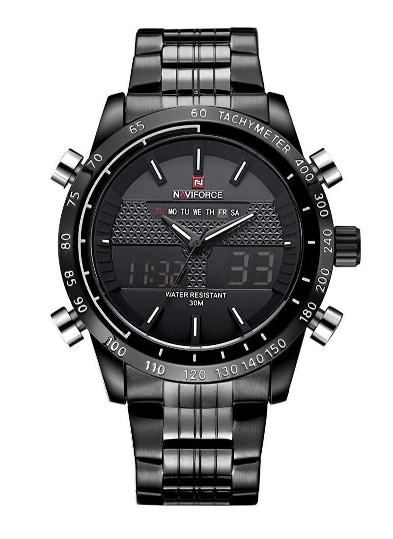 NAVIFORCE Naviforce 9024 men's analog digital mobile watch black stainless steel strap -silver  - Image 1