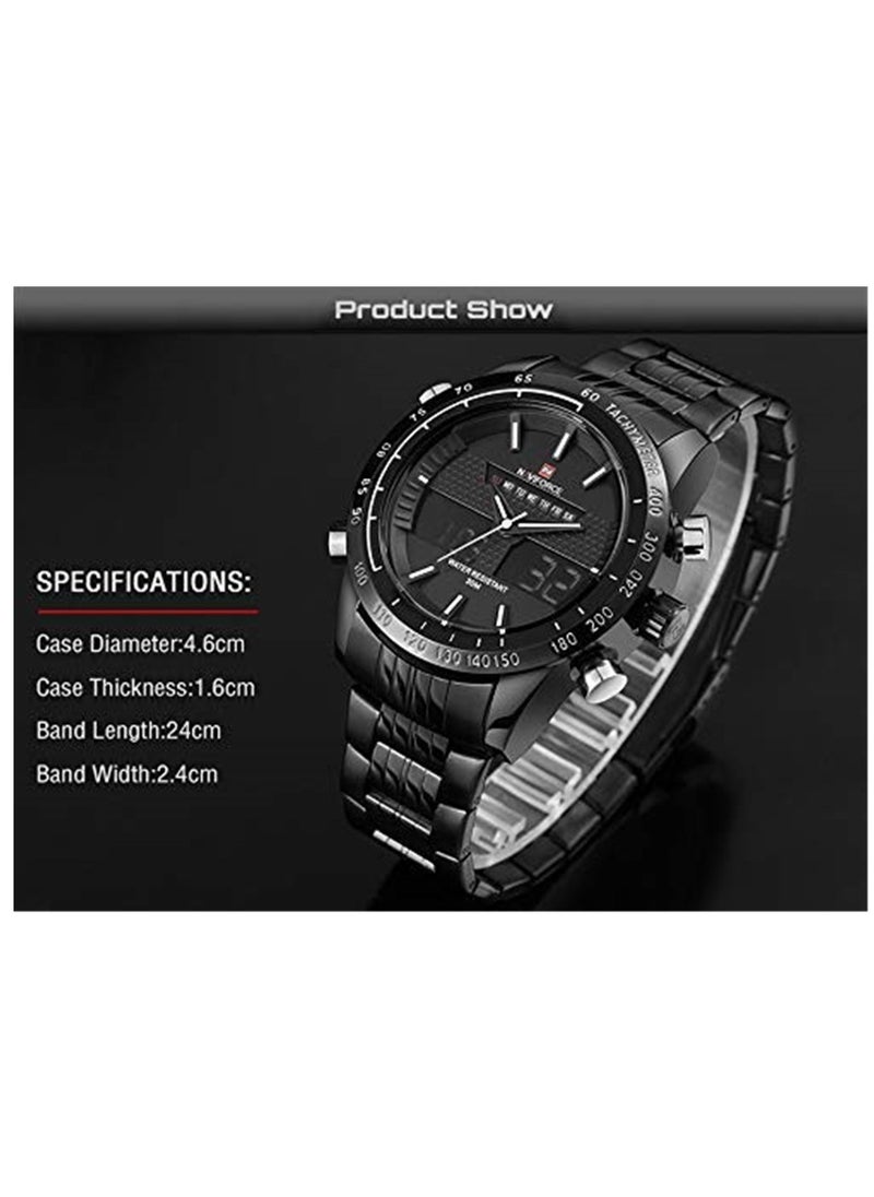 NAVIFORCE Naviforce 9024 men's analog digital mobile watch black stainless steel strap -silver  - Image 3