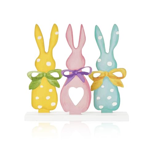 Sm:)e Smile Easter Wooden Indoor Sign, 3-Piece Bunny House Standing Decor, Tabletop Decoration for Home Office Shelf Mantel - Image 1