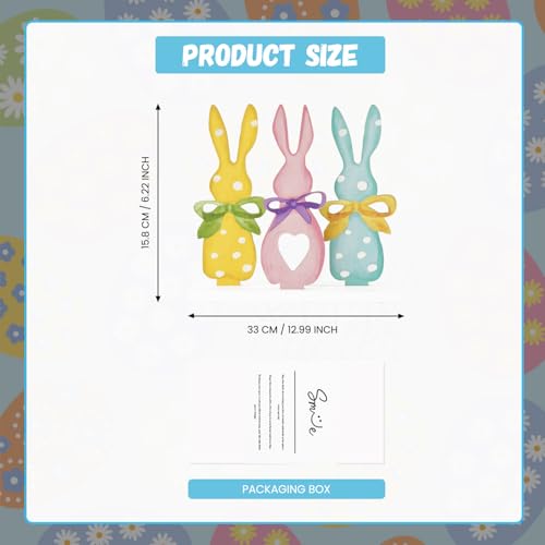 Sm:)e Smile Easter Wooden Indoor Sign, 3-Piece Bunny House Standing Decor, Tabletop Decoration for Home Office Shelf Mantel - Image 2