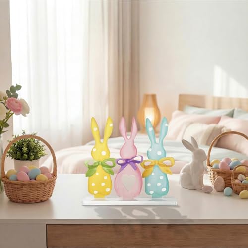 Sm:)e Smile Easter Wooden Indoor Sign, 3-Piece Bunny House Standing Decor, Tabletop Decoration for Home Office Shelf Mantel - Image 5