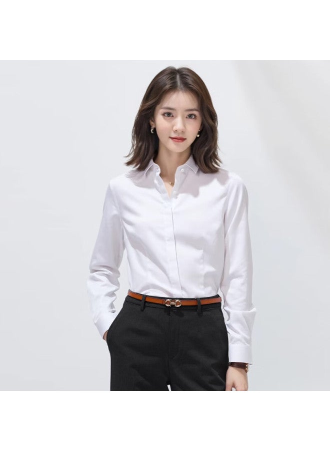 Teluoman Mulberry Silk Non-iron Long Sleeve Blouse For Women, White Professional Wear, Elastic Casual High-end Interview Formal Wear, Commuter Shirt - Image 2