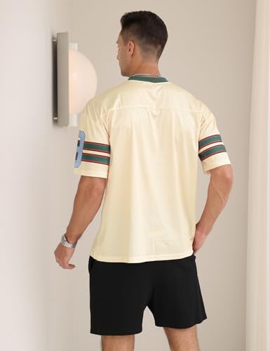 Yimoon Mens Jersey Shirts Oversized Number Graphic Tees Short Sleeve Mesh Tshirts Vintage 90s Y2k Streetwear Tops(Beige-L) - Image 3