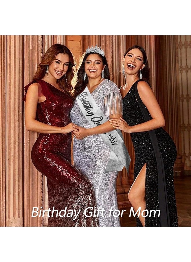 Velscrun VELSCRUN Birthday Queen Tiara Crowns for Women Girls Silver Crystal Birthday Queen Headband Sash Elegant Princess Crown Happy Birthday Party Decorations Mom Sisters Birthday Gift Hair Accessories  - Image 5