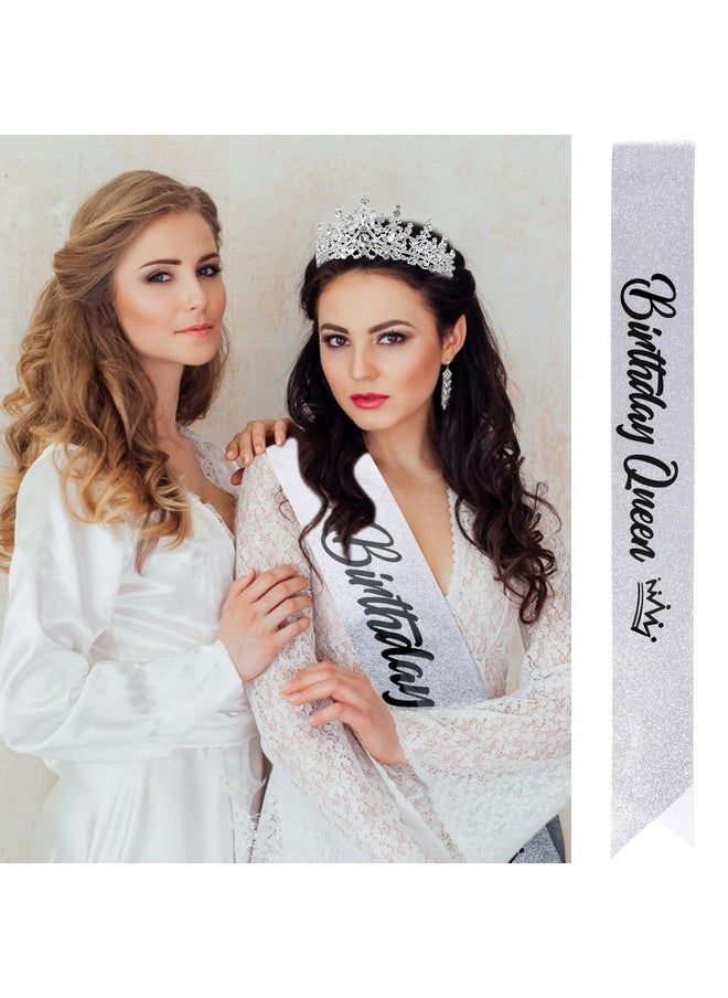 Velscrun VELSCRUN Birthday Queen Tiara Crowns for Women Girls Silver Crystal Birthday Queen Headband Sash Elegant Princess Crown Happy Birthday Party Decorations Mom Sisters Birthday Gift Hair Accessories  - Image 2