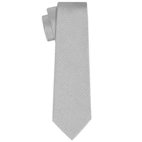 KissTies Mens Necktie Silver Gray Diagonal Striped Ties Grey Wedding Tie + Gift Box - Image 2