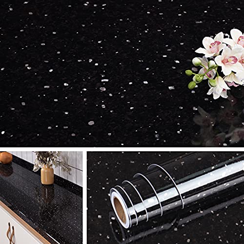 Livelynine 158x394 Black Granite Countertop Contact Paper Waterproof Peel and Stick Countertops for Bathroom Wallpaper Adhesive Renter Friendly Marble Vinyl Wrap Kitchen Counter Top Covers Table - Image 1