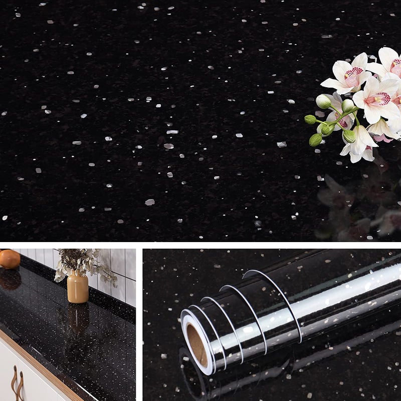 Livelynine 158x394 Black Granite Countertop Contact Paper Waterproof Peel and Stick Countertops for Bathroom Wallpaper Adhesive Renter Friendly Marble Vinyl Wrap Kitchen Counter Top Covers Table - Image 2