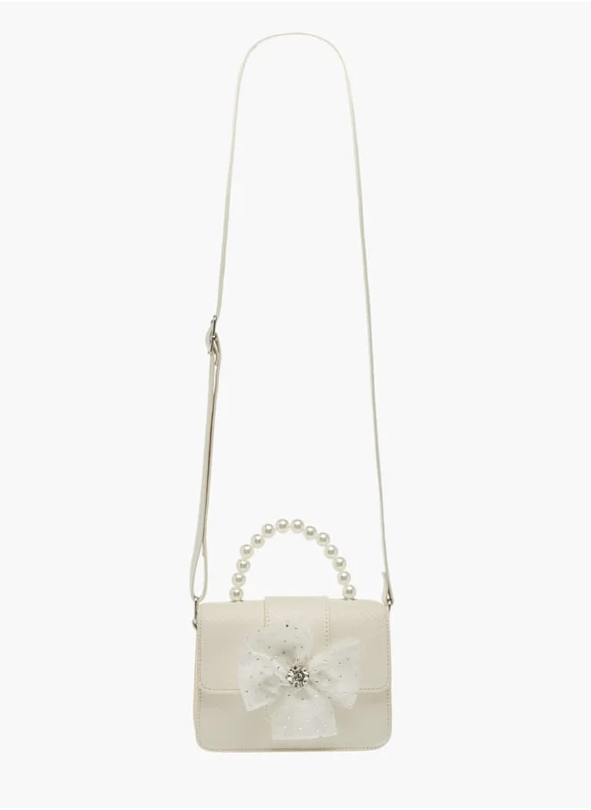 Celeste Girls Floral Accent Crossbody Bag with Adjustable Strap and Button Closure