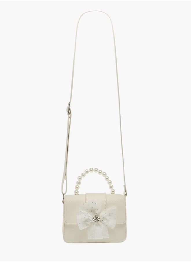Celeste Girls Floral Accent Crossbody Bag with Adjustable Strap and Button Closure  - Image 2