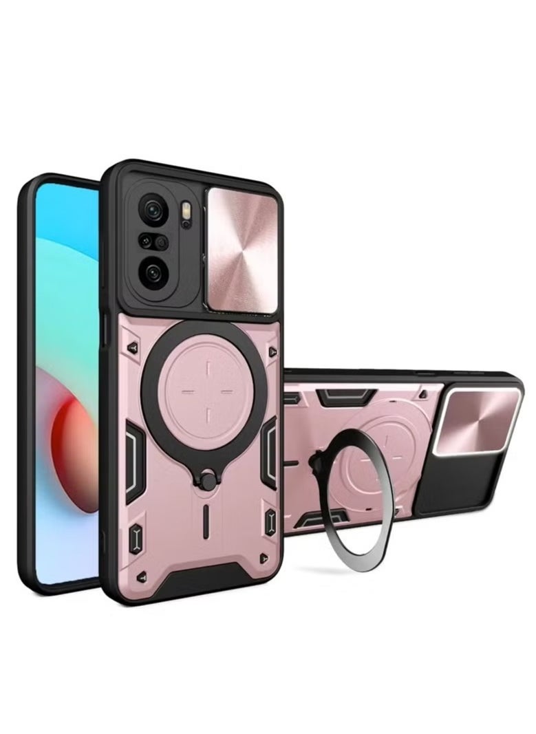 جولدن ماسك - جولدن ماسك لهاتف شاومى بوكو3 (Xiaomi Poco F3) جراب حماية مع باب جرار لحماية عدسة  الكاميرا المدرعة مدمج بزاوية 360 درجة - (روز جولد) - Image 1