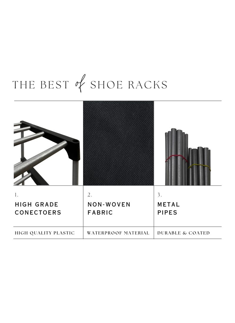 PHILOSHOP PHILOSHOP Multipurpose Collapsible Conduid Pipe Shoe Rack Wardrobe 5 Layer with Cover Waterproof Dust Resistance Black Metal  - Image 2