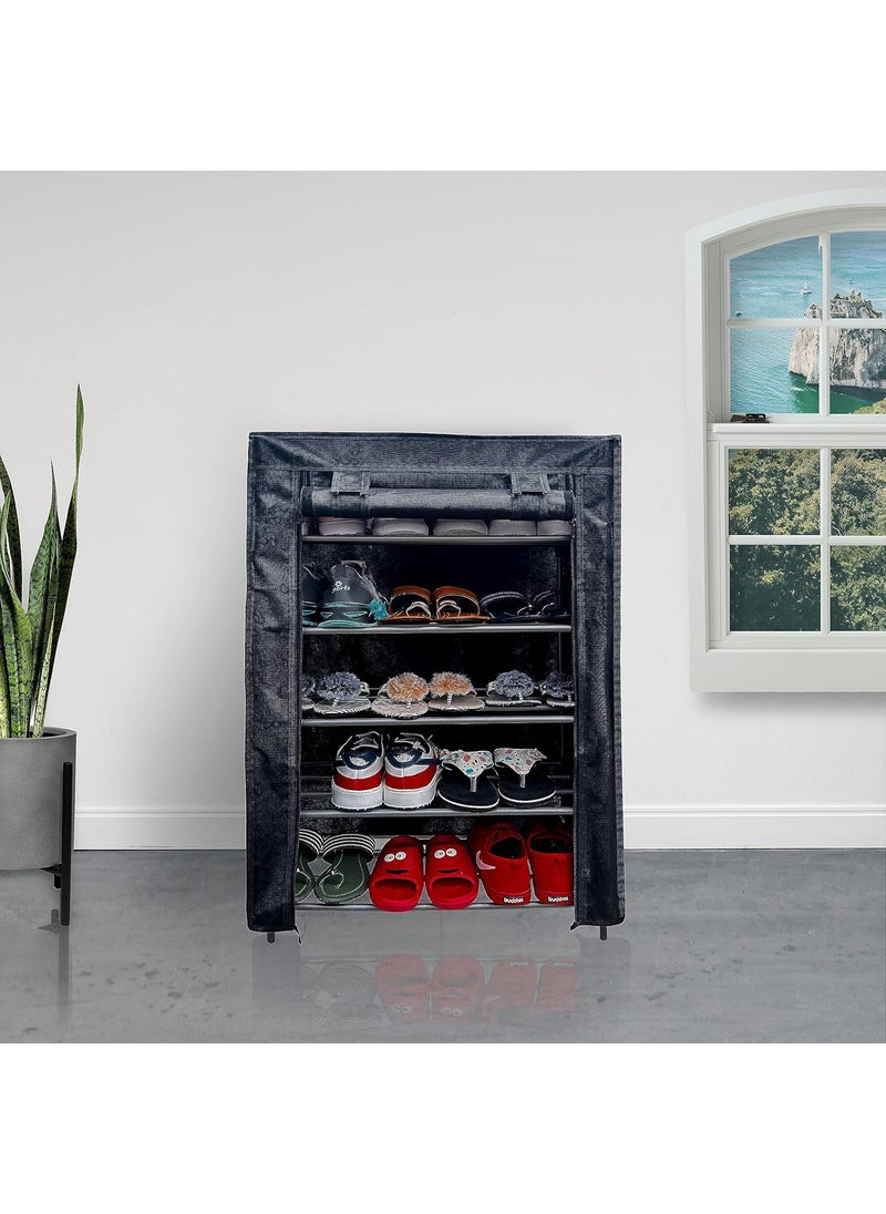 PHILOSHOP PHILOSHOP Multipurpose Collapsible Conduid Pipe Shoe Rack Wardrobe 5 Layer with Cover Waterproof Dust Resistance Black Metal  - Image 1