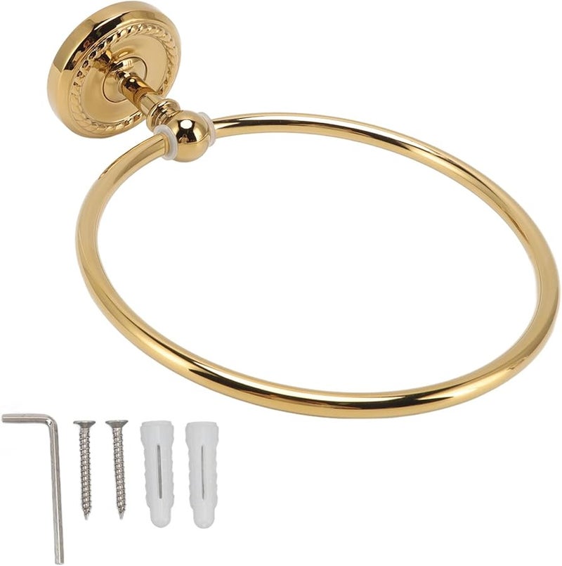 Golden Wall Mounted Towel Ring Copper Stainless Steel Glossy Finish Bathroom Accessory - Image 2