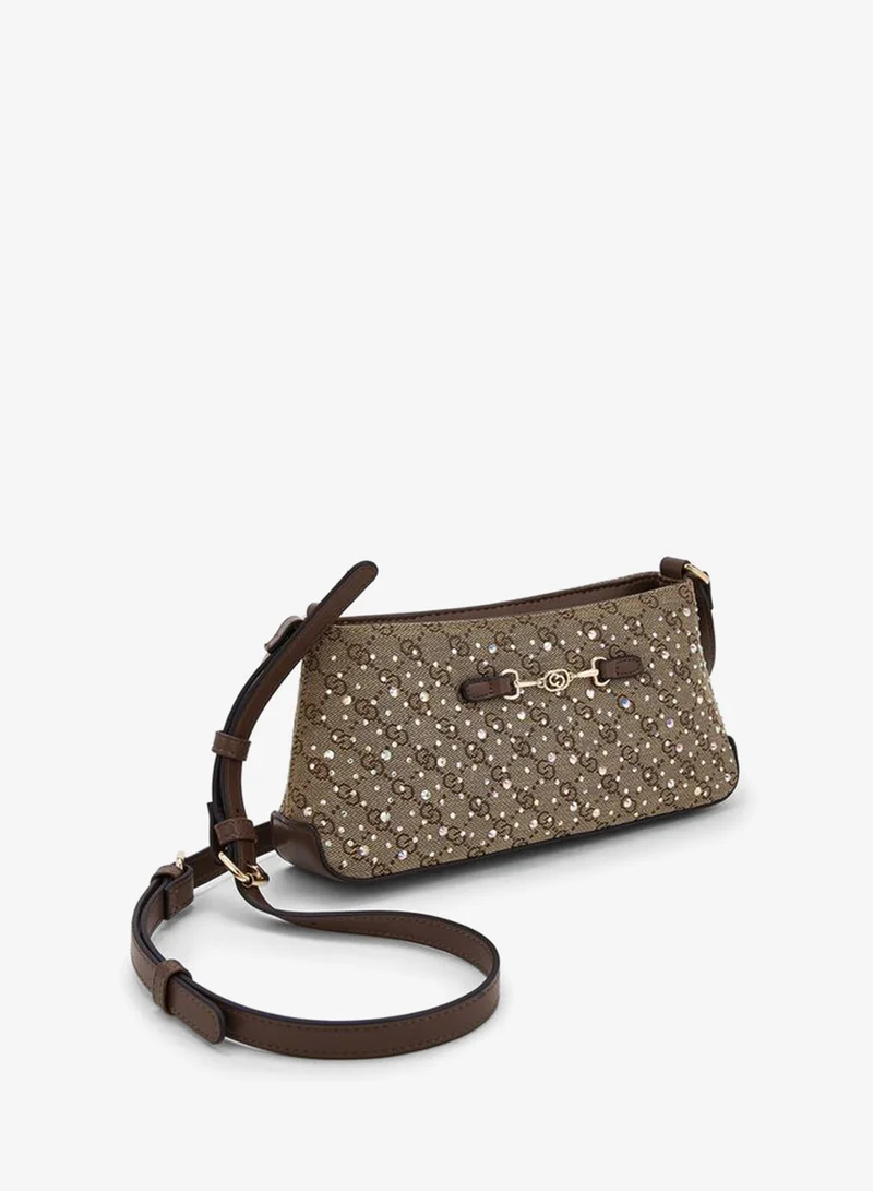 Celeste BROWN Diamante Embellished Crossbody Bag With Zip Closure for Women | Best Price UAE