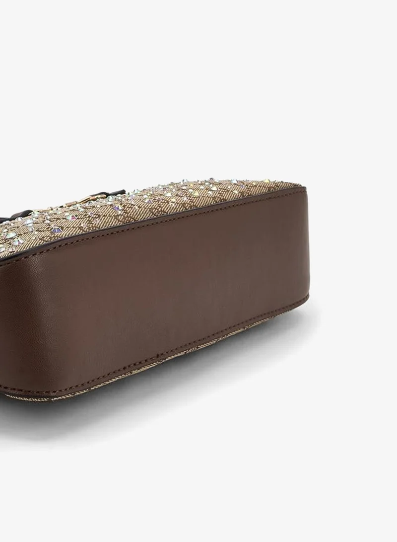 Celeste BROWN Diamante Embellished Crossbody Bag With Zip Closure for Women | Best Price UAE