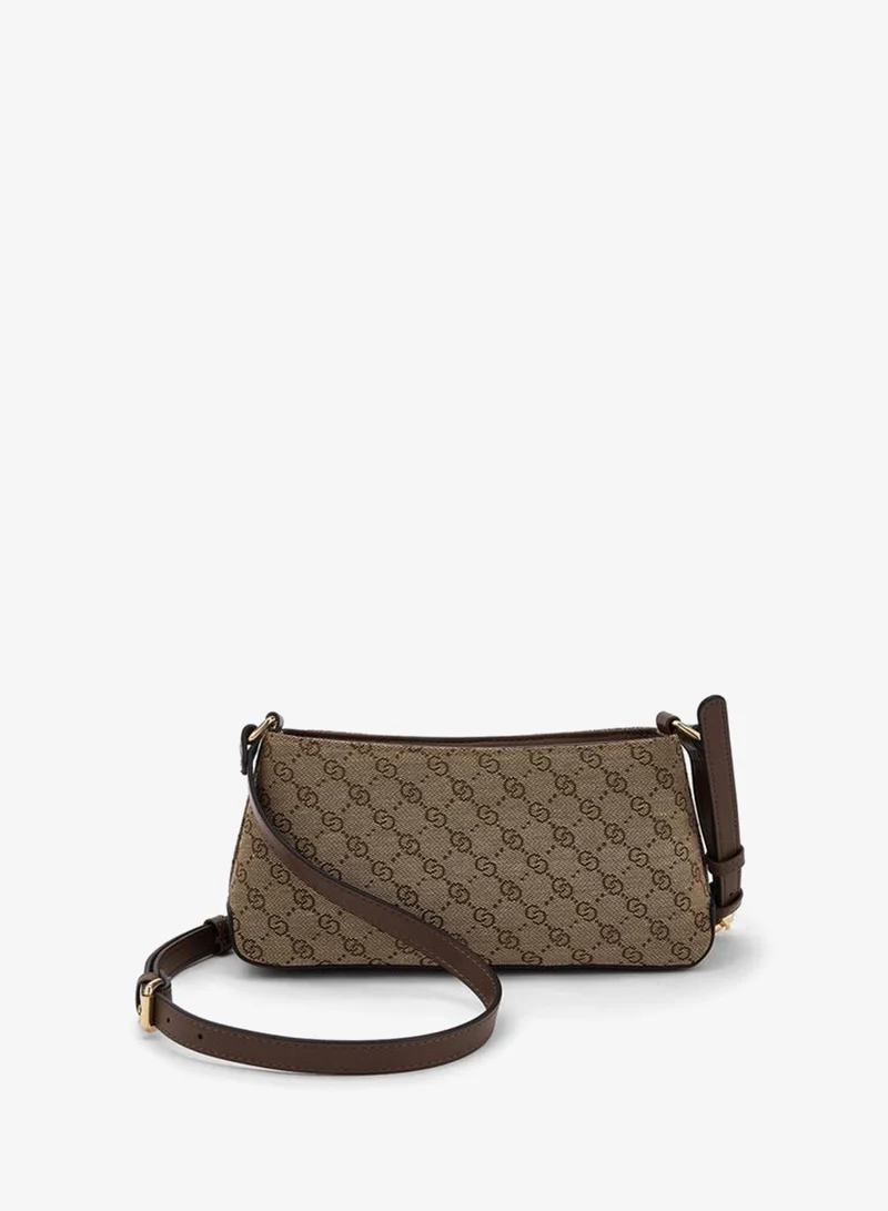 Celeste BROWN Diamante Embellished Crossbody Bag With Zip Closure for Women | Best Price UAE