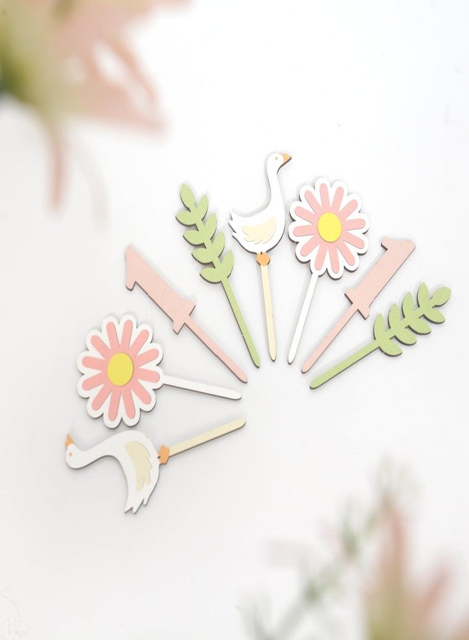 BOOMPA One Silly Goose 1st Cupcake Topper - Cupcake Topper First Birthday Baby Girls,Goose Theme Wooden Decorations, Smash Cake Idea, Pink Birthday Decor - Image 1