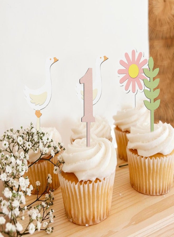 BOOMPA One Silly Goose 1st Cupcake Topper - Cupcake Topper First Birthday Baby Girls,Goose Theme Wooden Decorations, Smash Cake Idea, Pink Birthday Decor - Image 3