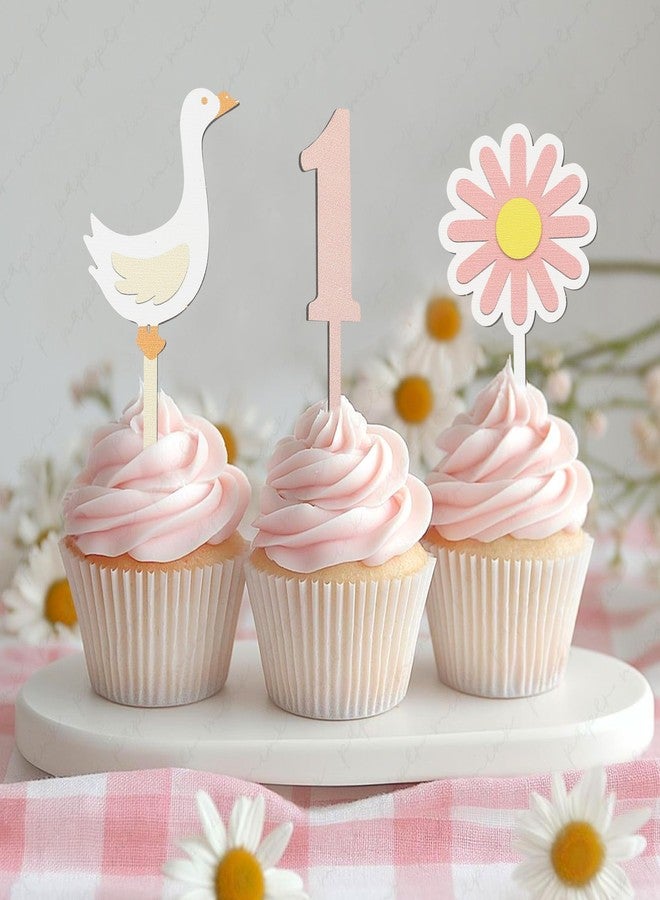 BOOMPA One Silly Goose 1st Cupcake Topper - Cupcake Topper First Birthday Baby Girls,Goose Theme Wooden Decorations, Smash Cake Idea, Pink Birthday Decor - Image 4