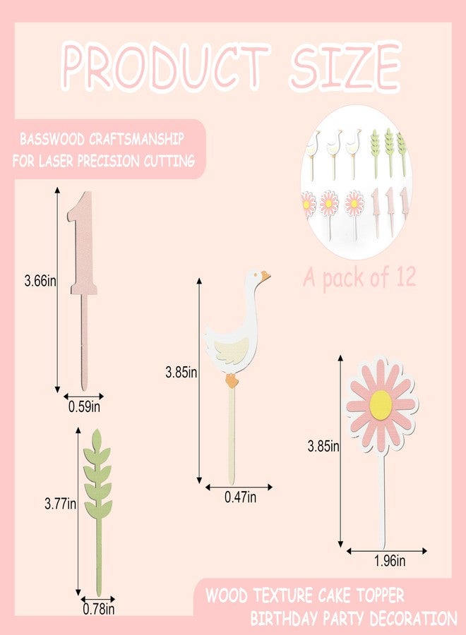 BOOMPA One Silly Goose 1st Cupcake Topper - Cupcake Topper First Birthday Baby Girls,Goose Theme Wooden Decorations, Smash Cake Idea, Pink Birthday Decor - Image 2