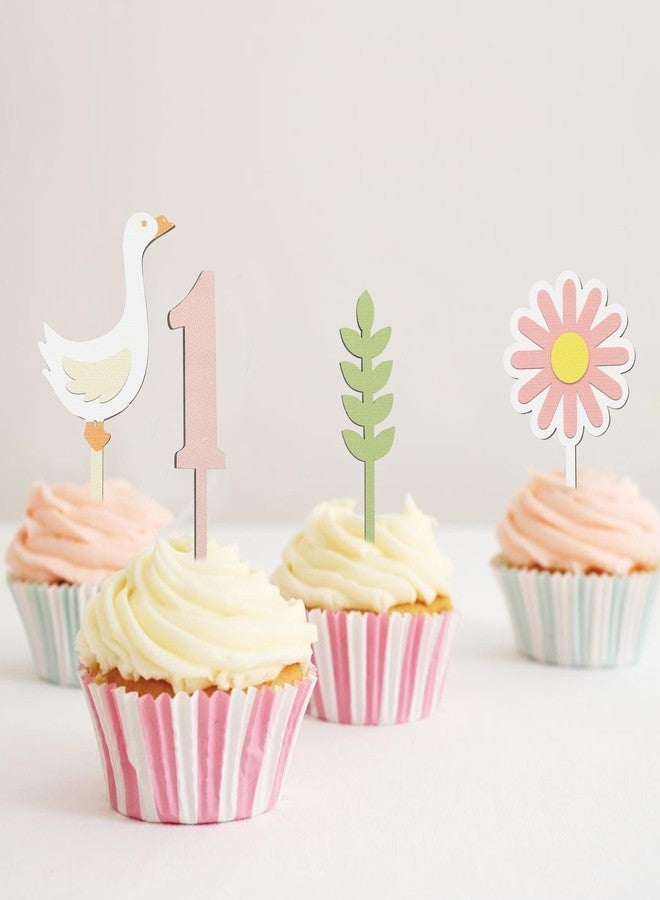 BOOMPA One Silly Goose 1st Cupcake Topper - Cupcake Topper First Birthday Baby Girls,Goose Theme Wooden Decorations, Smash Cake Idea, Pink Birthday Decor - Image 5
