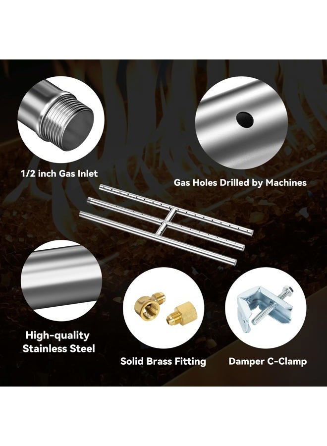 Skyflame 18" x 6" Rectangular Gas Fire Pit and Fireplace H-Burner with 3 Pipes - 304 Stainless Steel - for Indoor & Outdoor Use - Image 3