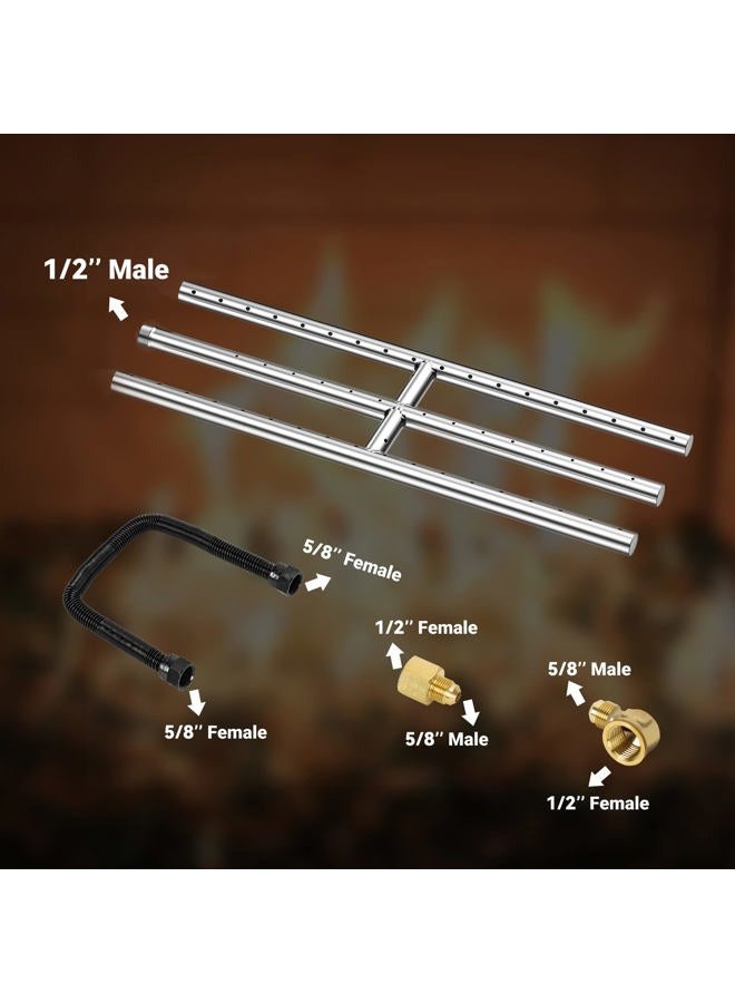 Skyflame 18" x 6" Rectangular Gas Fire Pit and Fireplace H-Burner with 3 Pipes - 304 Stainless Steel - for Indoor & Outdoor Use - Image 4
