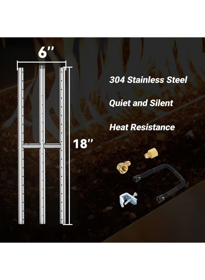 Skyflame 18" x 6" Rectangular Gas Fire Pit and Fireplace H-Burner with 3 Pipes - 304 Stainless Steel - for Indoor & Outdoor Use - Image 2