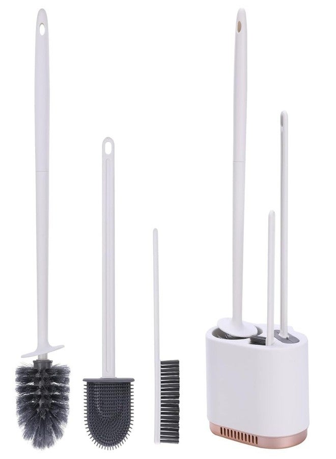 Orbica Silicone Toilet Brush and Holder Set, with a Extra Crevice Cleaning Brush Deep Cleaning Toilet Bowl Brush for Bathroom Toilet Brushes for Bathroom Wall Mounted Water Drop (4IN1 White) - Image 1