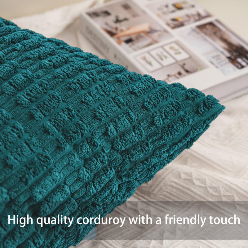Aegero Pack of 2 Corduroy Decorative Throw Pillow Covers 18x18 Inch Soft Striped Pillow Covers Modern Farmhouse Home Decor for Sofa Living Room Couch Bedï¼ˆTurquoiseï¼‰ - Image 2