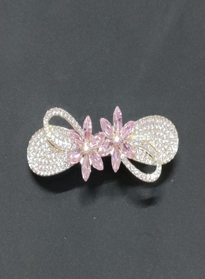 Trendsetter Golden AD Stone Small Metal Hair Clip/Hair Claw/Clutcher/Back pin for Wedding/Trending Hair Accessories for girls & Women (French Barrette Clip) (Pack of 1) (Design 4_TS277) - Image 3