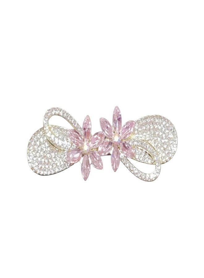 Trendsetter Golden AD Stone Small Metal Hair Clip/Hair Claw/Clutcher/Back pin for Wedding/Trending Hair Accessories for girls & Women (French Barrette Clip) (Pack of 1) (Design 4_TS277) - Image 1