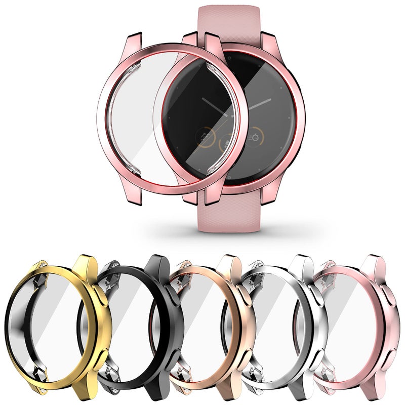 RICHONE [5Pack] RICHONE Compatible with Garmin Vivoactive 4S / Venu 2S 40mm Screen Protector Case, Soft TPU Cover All-Around Shockproof Bumper Frame (Black+Silver+Gold+Pink+Rose Gold, 40mm) - Image 1