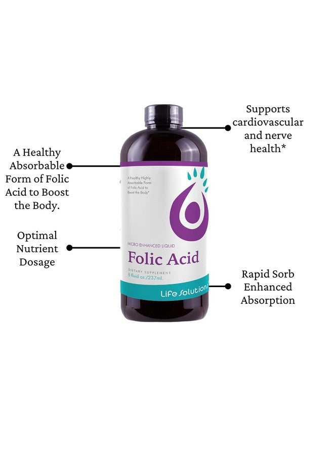 Life Solutions Folic Acid  Professionally Formulated  Completely Natural  Liquid Dietary Supplement  8 Fl Oz - Image 4