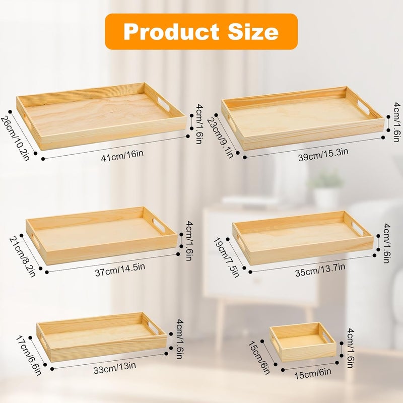 PONGJA Wooden Serving Trays with Handle  7 Pieces Unfinished Wood Nested Breakfast Food Serving Trays for Craft Kids Montessori Snacks Home Decor Kitchen Party Dinner - Image 2