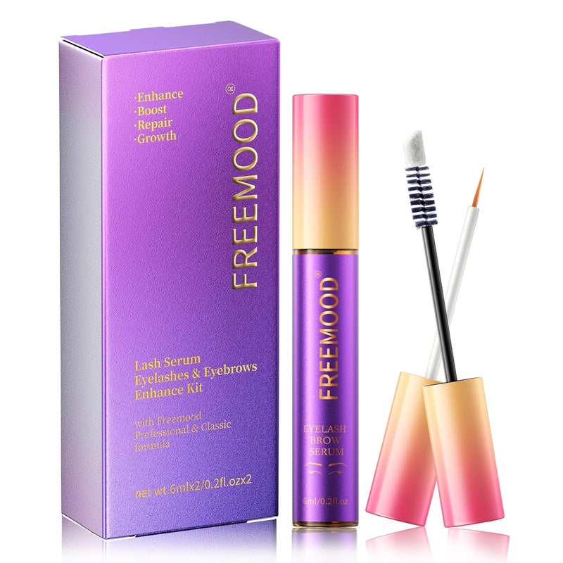 FREEMOOD Eyelash Growth Serum2In1 Lash and Eyebrows Booster For Fuller Thicker Grow Luscious with Brow Enhancer 020 floz6ml 2 PCS - Image 1