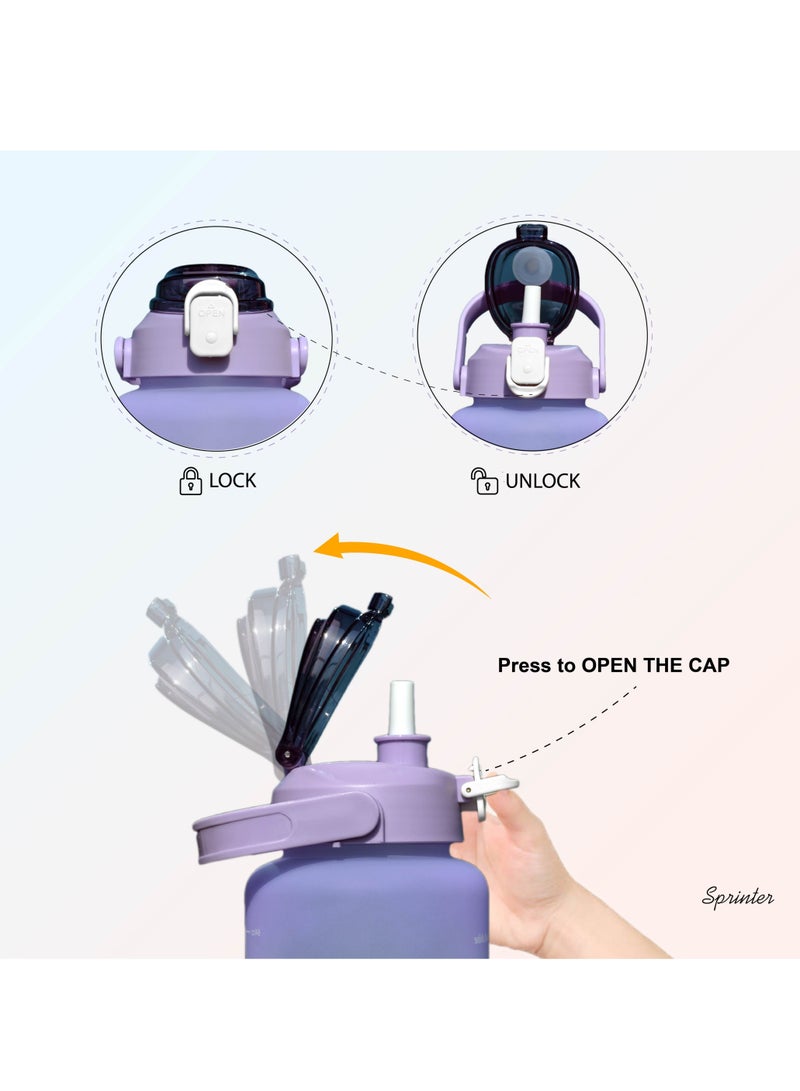 Sprinters - 2 Liters / 2L Water Bottle - Large Size Water Bottle Multicolor Leak Proof With Straw, Motivational Quote And Time Marker, Anti Slip For Sports ,Fitness, Gym ,Outdoor (Purple/Blue Gradient - Image 5