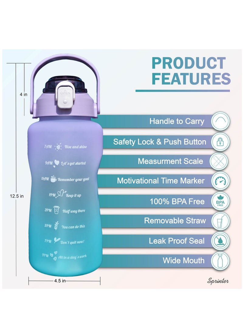 Sprinters - 2 Liters / 2L Water Bottle - Large Size Water Bottle Multicolor Leak Proof With Straw, Motivational Quote And Time Marker, Anti Slip For Sports ,Fitness, Gym ,Outdoor (Purple/Blue Gradient - Image 3