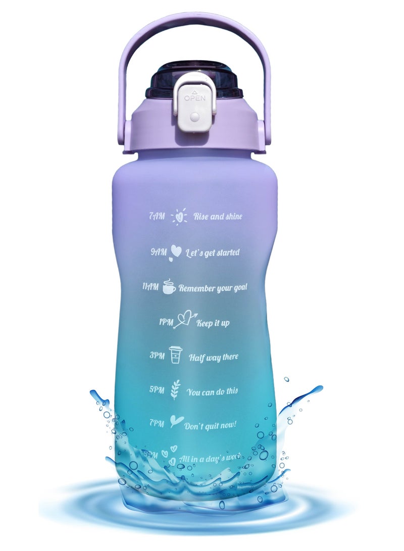 Sprinters - 2 Liters / 2L Water Bottle - Large Size Water Bottle Multicolor Leak Proof With Straw, Motivational Quote And Time Marker, Anti Slip For Sports ,Fitness, Gym ,Outdoor (Purple/Blue Gradient - Image 1