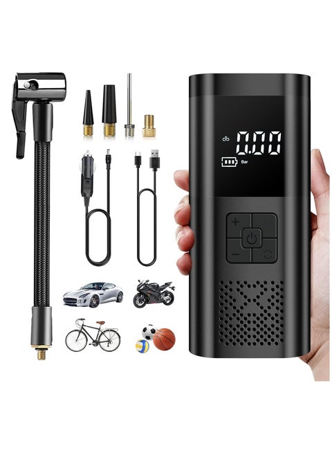 مضخة نفخ الإطارات ضاغط الهواء المحمولة 150 رطل لكل بوصة مربعة نفخ سريع مع شاشة LCD مزدوجة [طاقة لاسلكية وقوية] مضخة إطارات كهربائية لإطارات السيارة والدراجات النارية والكرة