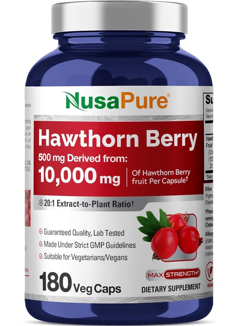 NusaPure Hawthorn Berry 20:1 Extract, 500 mg Equivalent to 10,000 mg 180 Veg Caps - Image 1